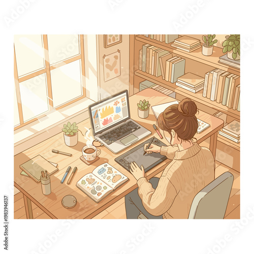 Conceptual vector illustration of a working woman.