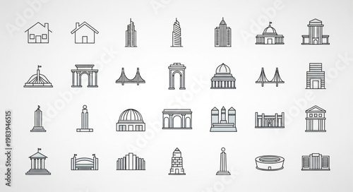 Collection of Hand Drawn Architectural Building Icons.