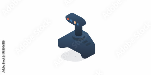 Isometric illustration of a dark blue joystick with colorful buttons