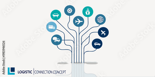 A tree representing logistics and transportation with various vehicle icons