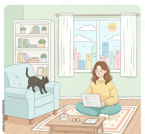 Conceptual vector illustration of a working woman.