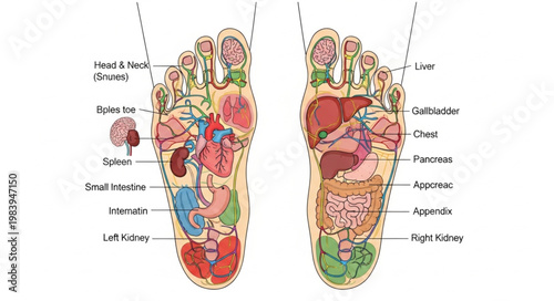 Reflexology Foot Chart Showing Acupressure Points.