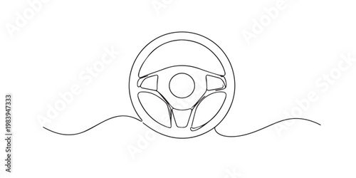 single line steering wheel.continuous line drawing of car steering wheel with simple design.driving and transportation concept.one line vector illustration.