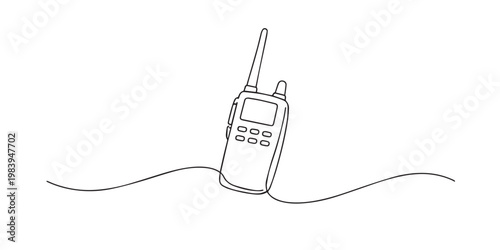 single line walkie talkie.continuous line drawing of handheld radio communication device.communication and connectivity concept.one line vector illustration.
