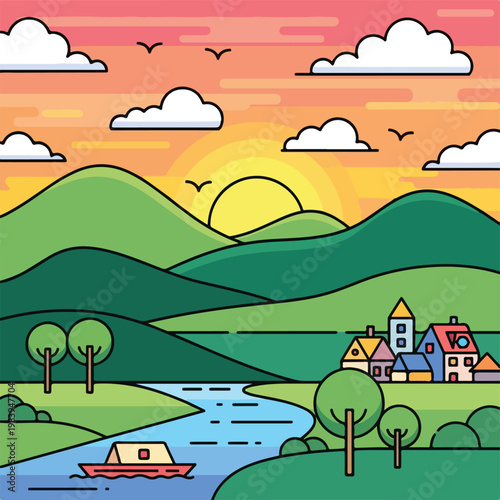 Boat on a serene river waterway.