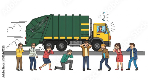 Garbage Truck Driving Fast Past Scared People.