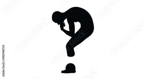 Silhouette of a person in despair, questioning their existence.