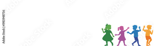 Colorful children silhouettes set, kids playing and dancing figures isolated vector illustration fun design