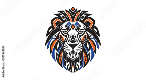 Vibrant tribal lion head illustration with colorful abstract mane