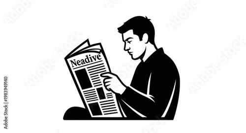 Man Reading Newspaper Daily News Information.