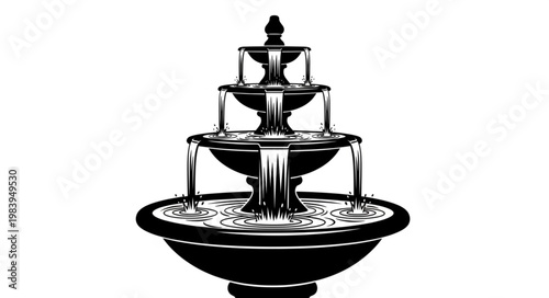 Elegant tiered water fountain with cascading water.