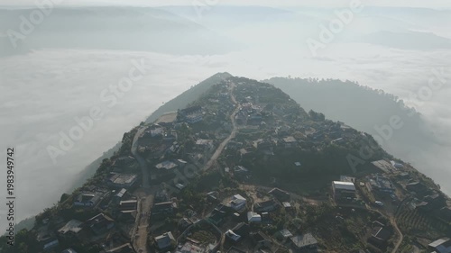 Aerial View of Nongjrong Village Above Sea of Clouds in Meghalaya