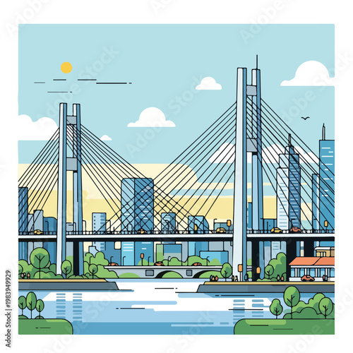 Cable Stayed Bridge Over Waterway.