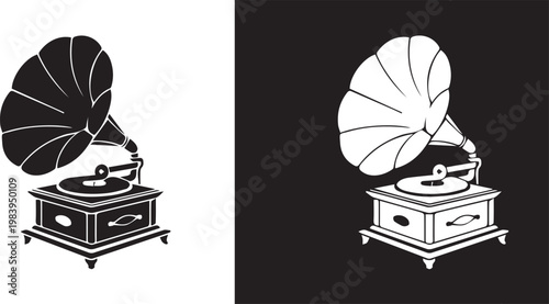 vintage gramophone with a classic design on an isolated white background.