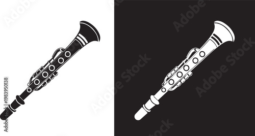 clarinet silhouette icon illustration for woodwind music instrument band and performance design