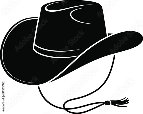 Fotografía Cowboy hat silhouette with lasso rope, western ranch icon isolated vector black