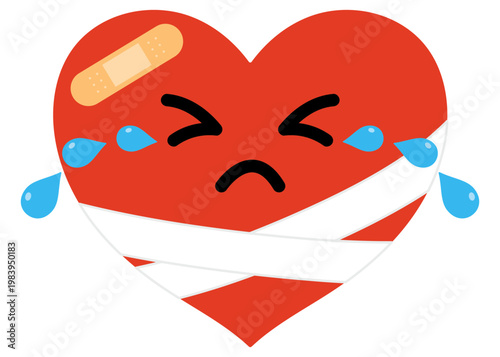 傷ついて涙を流すハートのイラスト