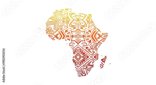 Vibrant African continent map with traditional tribal patterns and colorful designs