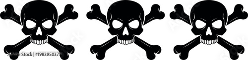 Skull and Crossbones Danger Symbol Set Black Pirate Poison Warning Icon Vector Illustration Collection