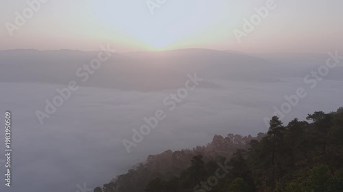 Aerial View of Sunrise Over Nongjrong Hills Meghalaya India