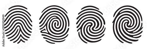 Fingerprint icon concept. Silhouette, glyph symbol. Isolated design in black. Fingerprint icon. glyph solid icons collection. Line icons. Fingerprint Outline Icon Set. 