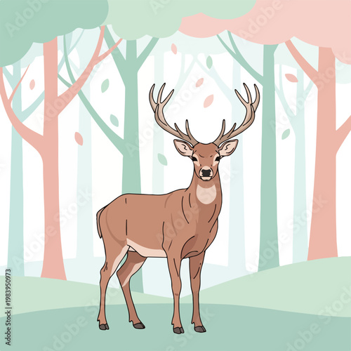 Brown Deer with Large Antlers Standing.