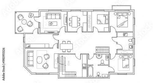 Architectural floor plan drawing of a modern house layout.