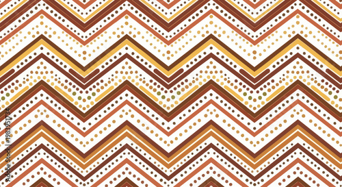 Vibrant chevron pattern with dots in shades of orange, yellow, and brown on white background
