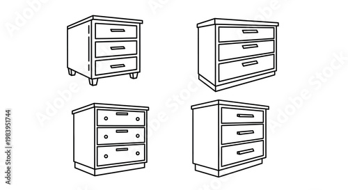 Four simple nightstand designs presented as a bold outline silhouette
