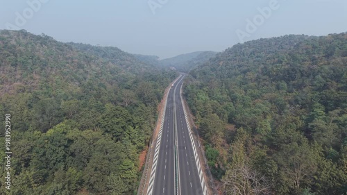 Aerial View of Highway Through Forest in Madhya Pradesh India