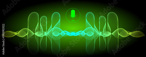 Voice Recognition with a microphone and sound waves - illustration