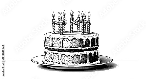 Birthday cake with lit candles celebration festive dessert food dessert sweet treat holiday occasion party.
