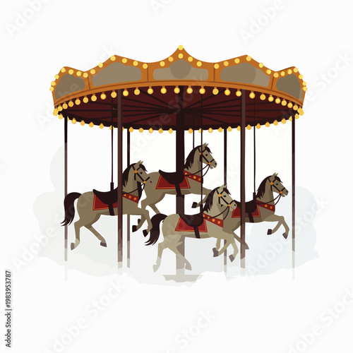 Classic illuminated carousel with ornate horses, a symbol of childhood joy and amusement park fun, perfect for vintage fairground themes and entertainment.