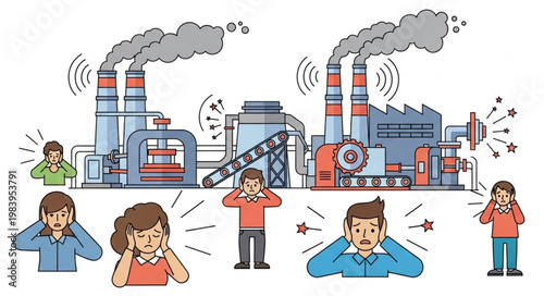 Industrial pollution and noise affecting people.