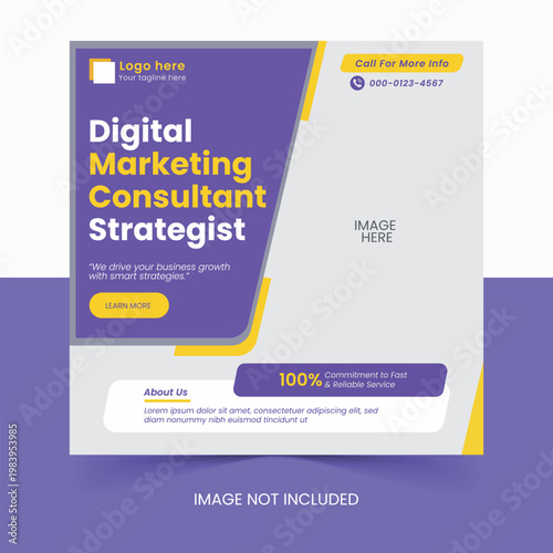 Social media post A digital marketing consultant strategist advertisement template with a man and woman looking at a map in a sample marketing material design template
