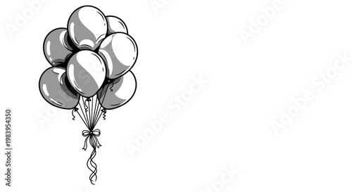 Bunch of helium balloons tied with ribbon on white background vector celebration party decoration element festive illustration.
