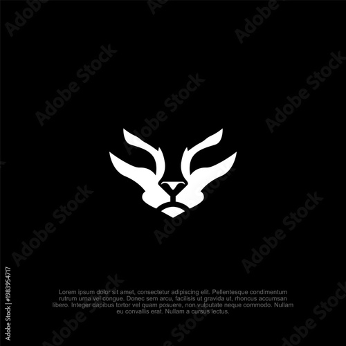 Minimalist Feline Head Logo Design, Abstract White Vector Illustration of a Lion or Panther Face on Black Background, Modern Branding Icon with Negative Space for Corporate Identity and Mascot