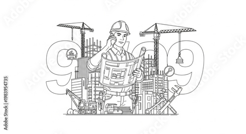 Intricate Mechanical Drum Kit Illustration.