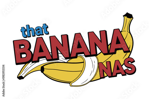 That banana nas a playful illustration of a peeling banana and text