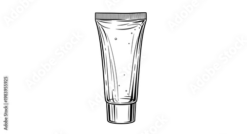 Cosmetic tube packaging template for gel or cream product with transparent texture and air bubbles in line art drawing.