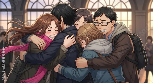 Group hug affection reunion