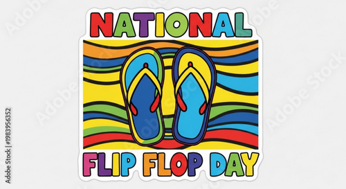 National Flip Flop Day colorful summer graphic with beach sandals