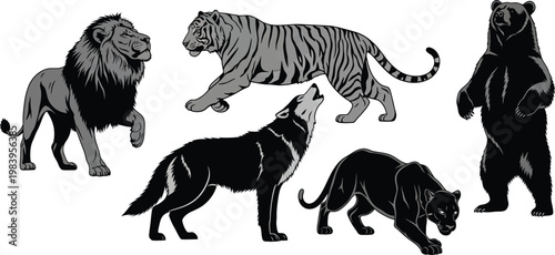 Black and gray animal lion tiger bear wolf panther