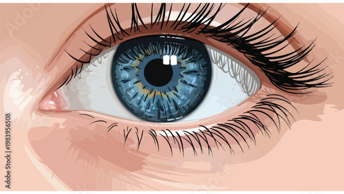 Blue Eye Macro Close-Up, Human Iris Detail, Vision Medical Concept Illustration