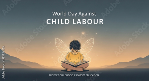 Fairy boy child reading book World Day Against Child Labour concept