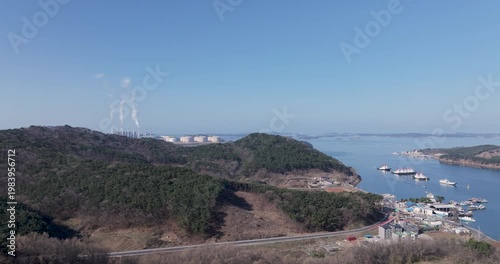 Aerial Drone Footage of Peaceful Ocheon Port and Chungcheong Suyeongseong Fortress, Boryeong, South Korea