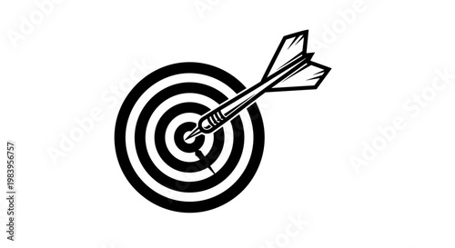 Dart hitting bullseye, target board, precision aim, game of darts, sports recreation, symbol of success and accuracy illustration.