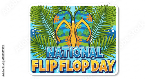 Tropical flip flops framed by palm leaves for National Flip Flop Day