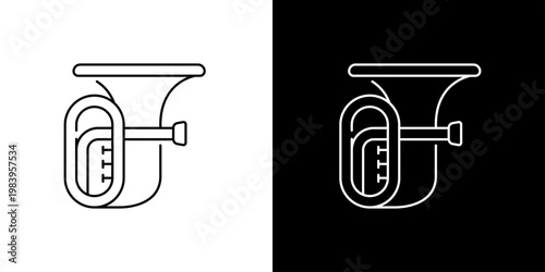 Detailed outline icon of a brass wind instrument, such as a tuba, crafted in a clean, minimalist style suitable for musical applications and digital interfaces