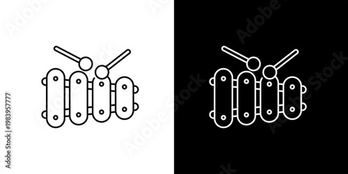 Clean line art icon illustration of a classic toy xylophone with mallets, perfect for symbolizing music education, playful sound, and creative childhood development in graphic design projects